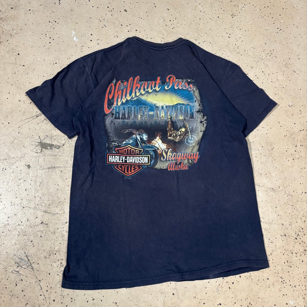 Alaska Harley Davidson Motorcycle Biker Black Graphic T-Shirt Size Large - Picture 2 of 7